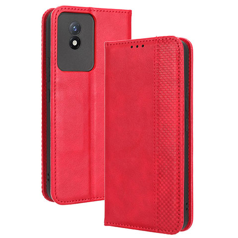 Custodia Portafoglio In Pelle Cover con Supporto BY4 per Vivo Y11 (2023) Rosso