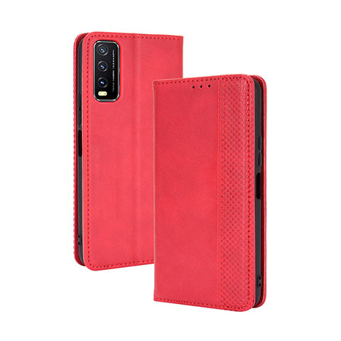 Custodia Portafoglio In Pelle Cover con Supporto BY4 per Vivo Y20 (2021) Rosso