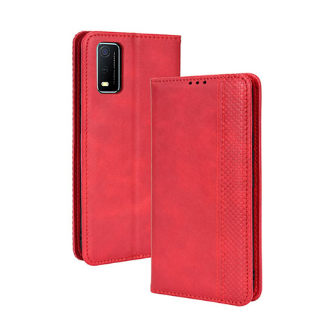 Custodia Portafoglio In Pelle Cover con Supporto BY4 per Vivo Y3s (2021) Rosso