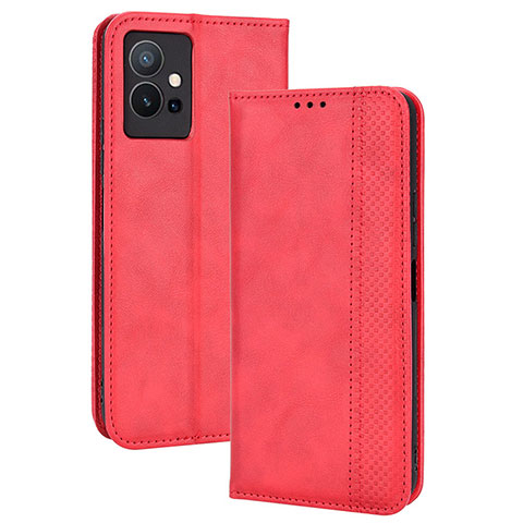 Custodia Portafoglio In Pelle Cover con Supporto BY4 per Vivo Y55s 5G Rosso