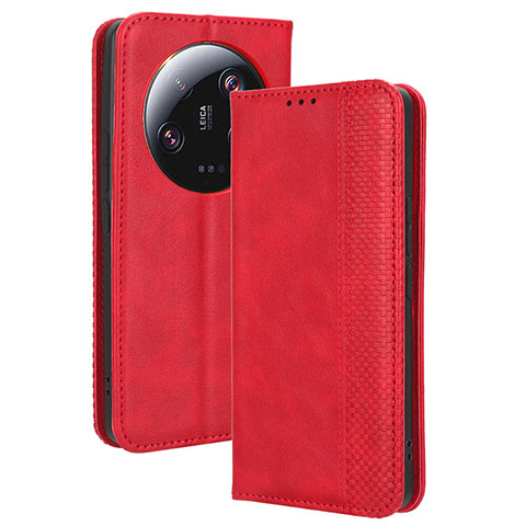 Custodia Portafoglio In Pelle Cover con Supporto BY4 per Xiaomi Mi 13 Ultra 5G Rosso