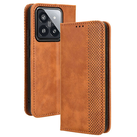 Custodia Portafoglio In Pelle Cover con Supporto BY4 per Xiaomi Mi 14 5G Marrone