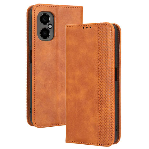 Custodia Portafoglio In Pelle Cover con Supporto BY4 per Xiaomi Poco M4 5G Marrone