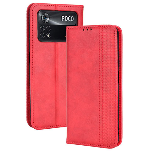 Custodia Portafoglio In Pelle Cover con Supporto BY4 per Xiaomi Poco M4 Pro 4G Rosso