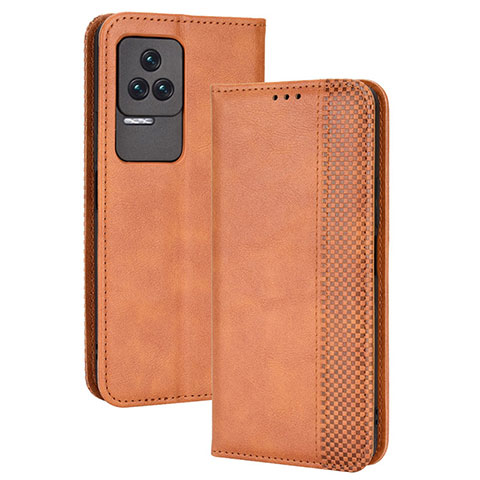 Custodia Portafoglio In Pelle Cover con Supporto BY4 per Xiaomi Redmi K40S 5G Marrone