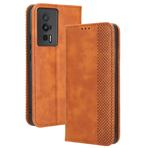 Custodia Portafoglio In Pelle Cover con Supporto BY4 per Xiaomi Redmi K60 5G Marrone