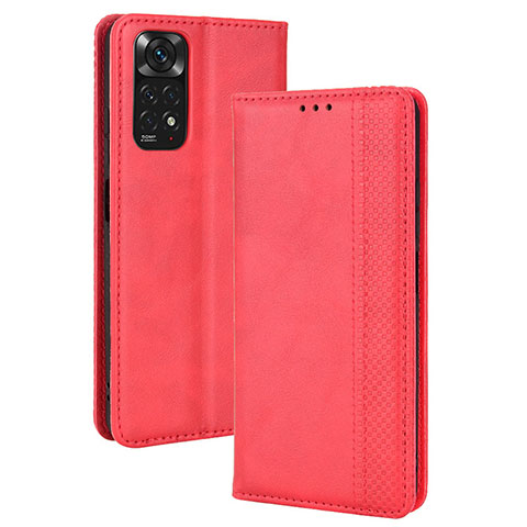 Custodia Portafoglio In Pelle Cover con Supporto BY4 per Xiaomi Redmi Note 11 4G (2022) Rosso