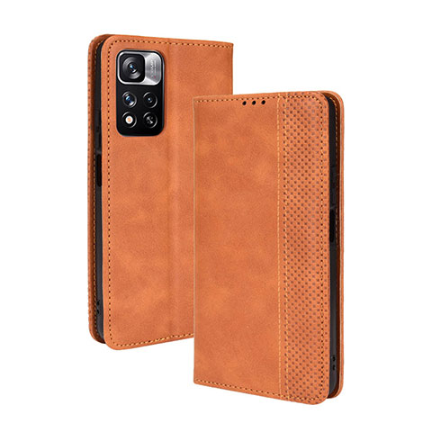 Custodia Portafoglio In Pelle Cover con Supporto BY4 per Xiaomi Redmi Note 11 Pro+ Plus 5G Marrone