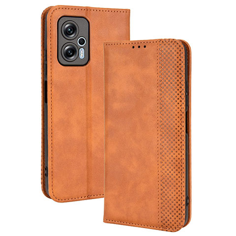 Custodia Portafoglio In Pelle Cover con Supporto BY4 per Xiaomi Redmi Note 12T Pro 5G Marrone