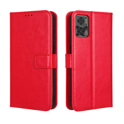 Custodia Portafoglio In Pelle Cover con Supporto BY5 per Motorola Moto E22 Rosso