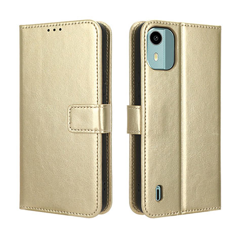 Custodia Portafoglio In Pelle Cover con Supporto BY5 per Nokia C12 Oro