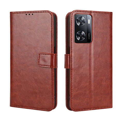 Custodia Portafoglio In Pelle Cover con Supporto BY5 per Oppo A77s Marrone