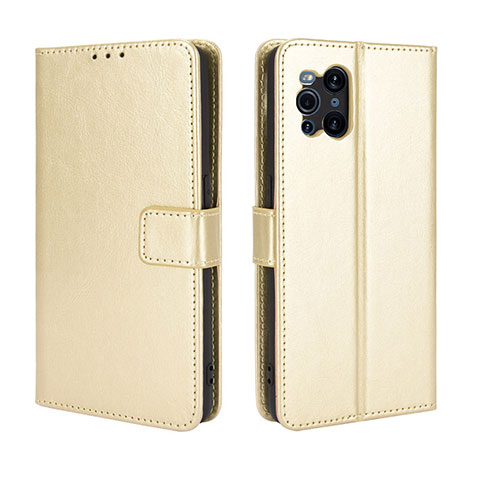 Custodia Portafoglio In Pelle Cover con Supporto BY5 per Oppo Find X3 5G Oro