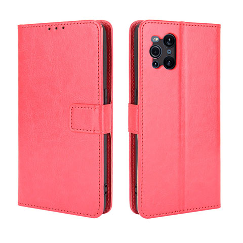 Custodia Portafoglio In Pelle Cover con Supporto BY5 per Oppo Find X3 5G Rosso