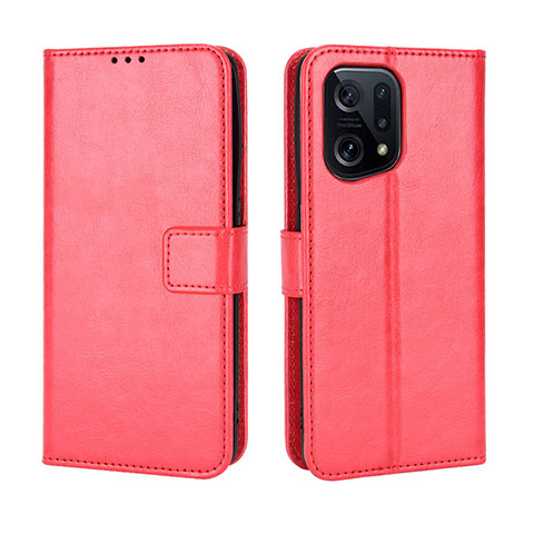 Custodia Portafoglio In Pelle Cover con Supporto BY5 per Oppo Find X5 5G Rosso