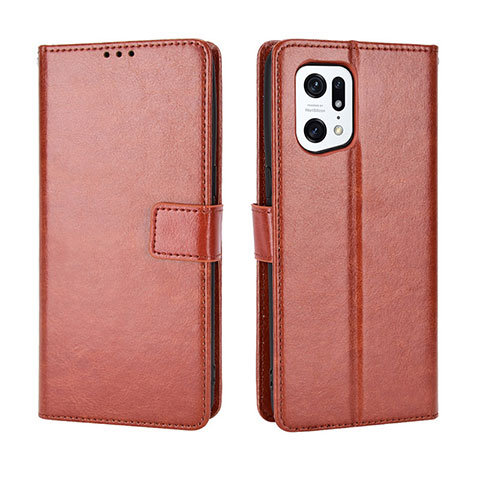 Custodia Portafoglio In Pelle Cover con Supporto BY5 per Oppo Find X5 Pro 5G Marrone