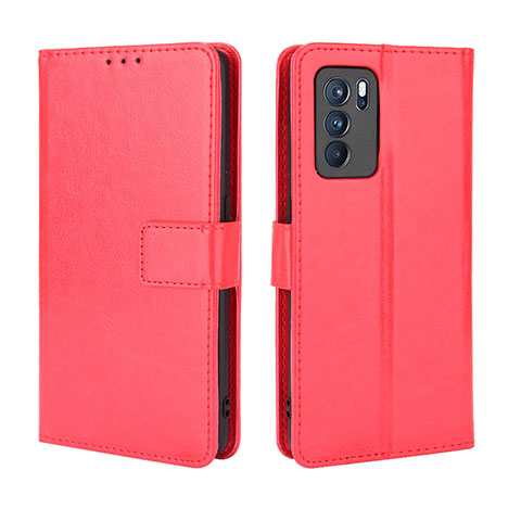 Custodia Portafoglio In Pelle Cover con Supporto BY5 per Oppo Reno6 Pro 5G India Rosso