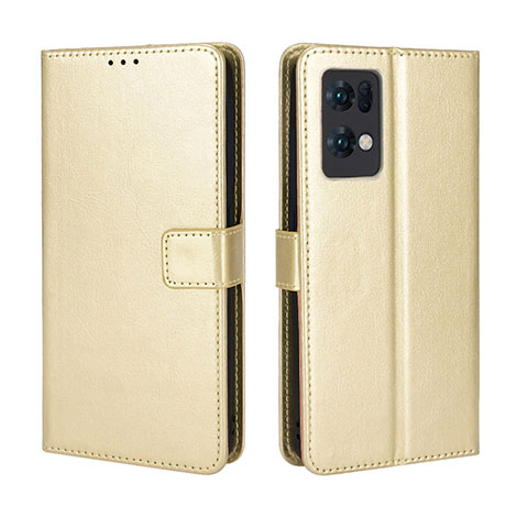 Custodia Portafoglio In Pelle Cover con Supporto BY5 per Oppo Reno7 Pro 5G Oro