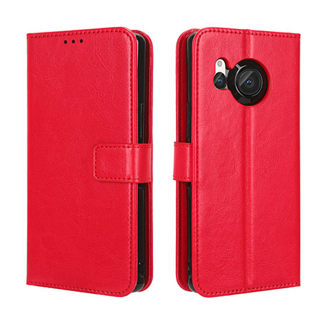 Custodia Portafoglio In Pelle Cover con Supporto BY5 per Sharp Aquos R8 Rosso