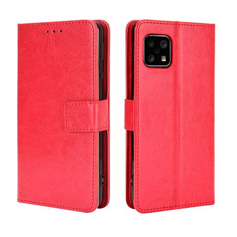 Custodia Portafoglio In Pelle Cover con Supporto BY5 per Sharp Aquos Sense4 Basic Rosso