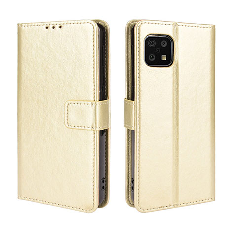 Custodia Portafoglio In Pelle Cover con Supporto BY5 per Sharp Aquos Sense6 Oro