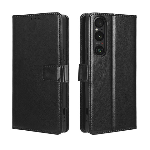 Custodia Portafoglio In Pelle Cover con Supporto BY5 per Sony Xperia 1 V Nero