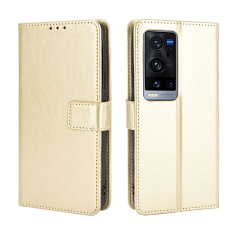 Custodia Portafoglio In Pelle Cover con Supporto BY5 per Vivo X60 Pro+ Plus 5G Oro