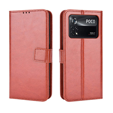 Custodia Portafoglio In Pelle Cover con Supporto BY5 per Xiaomi Poco M4 Pro 4G Marrone