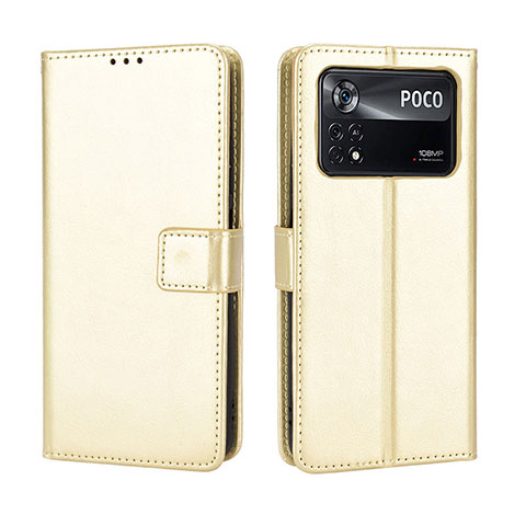 Custodia Portafoglio In Pelle Cover con Supporto BY5 per Xiaomi Poco M4 Pro 4G Oro