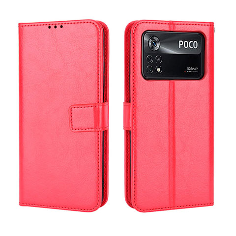 Custodia Portafoglio In Pelle Cover con Supporto BY5 per Xiaomi Poco M4 Pro 4G Rosso