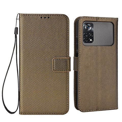 Custodia Portafoglio In Pelle Cover con Supporto BY6 per Xiaomi Poco M4 Pro 4G Marrone