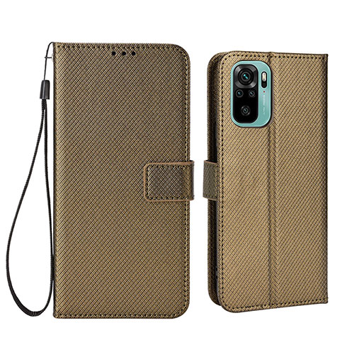 Custodia Portafoglio In Pelle Cover con Supporto BY6 per Xiaomi Poco M5S Marrone