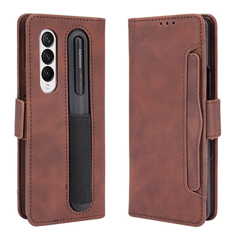 Custodia Portafoglio In Pelle Cover con Supporto BY9 per Samsung Galaxy Z Fold3 5G Marrone