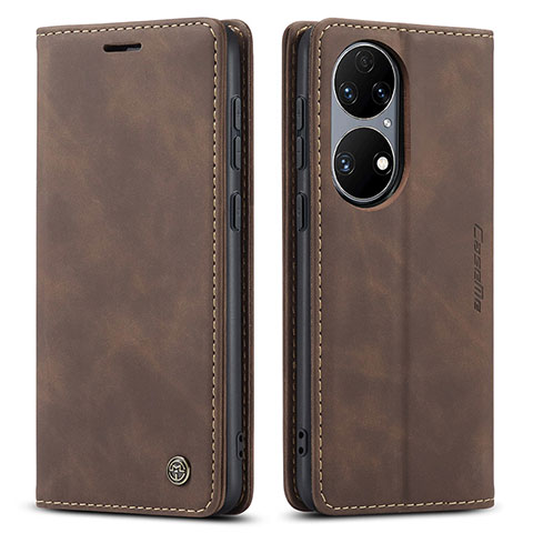 Custodia Portafoglio In Pelle Cover con Supporto C01S per Huawei P50 Pro Marrone