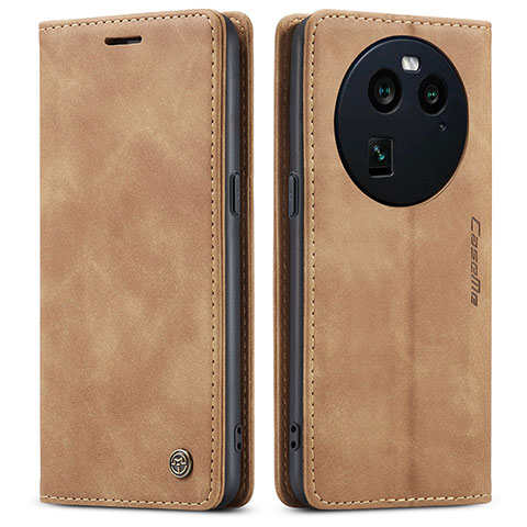 Custodia Portafoglio In Pelle Cover con Supporto C01S per Oppo Find X6 5G Marrone Chiaro