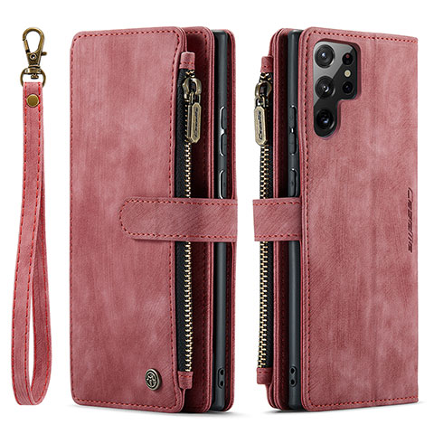 Custodia Portafoglio In Pelle Cover con Supporto C01S per Samsung Galaxy S22 Ultra 5G Rosso