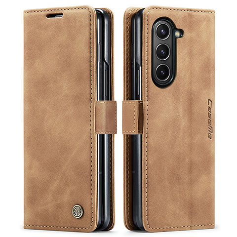 Custodia Portafoglio In Pelle Cover con Supporto C01S per Samsung Galaxy Z Fold5 5G Marrone Chiaro