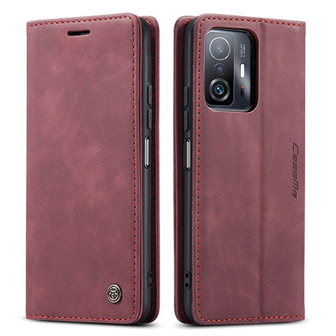 Custodia Portafoglio In Pelle Cover con Supporto C01S per Xiaomi Mi 11T 5G Rosso Rosa