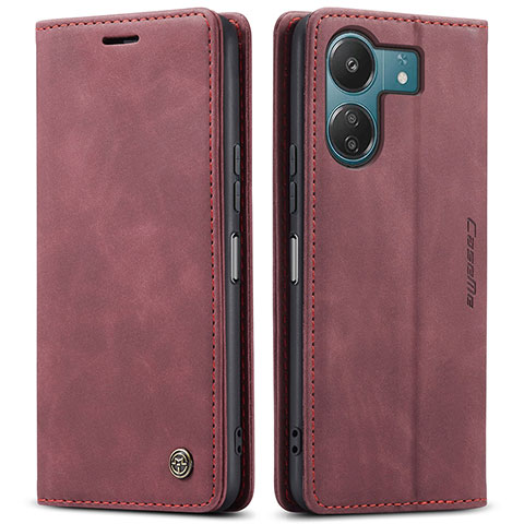 Custodia Portafoglio In Pelle Cover con Supporto C01S per Xiaomi Redmi 13C Rosso Rosa