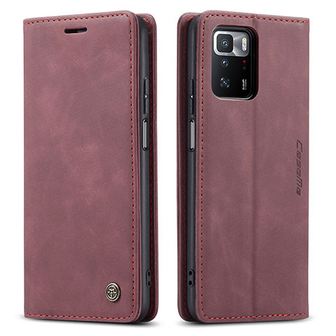 Custodia Portafoglio In Pelle Cover con Supporto C01S per Xiaomi Redmi Note 10 Pro 5G Rosso Rosa