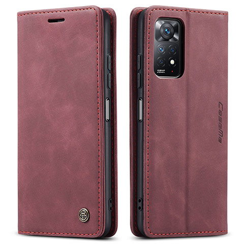 Custodia Portafoglio In Pelle Cover con Supporto C01S per Xiaomi Redmi Note 11 Pro 4G Rosso Rosa