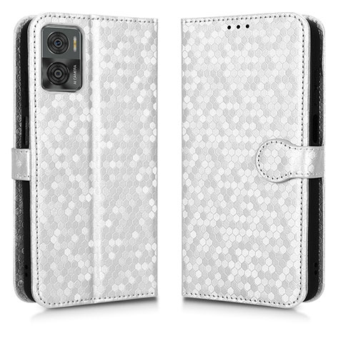 Custodia Portafoglio In Pelle Cover con Supporto C01X per Motorola Moto E22i Argento