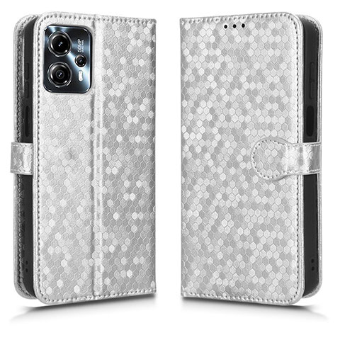 Custodia Portafoglio In Pelle Cover con Supporto C01X per Motorola Moto G13 Argento