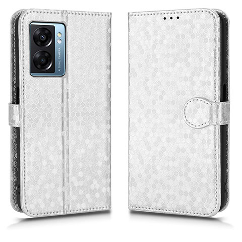 Custodia Portafoglio In Pelle Cover con Supporto C01X per Oppo A57 5G Argento