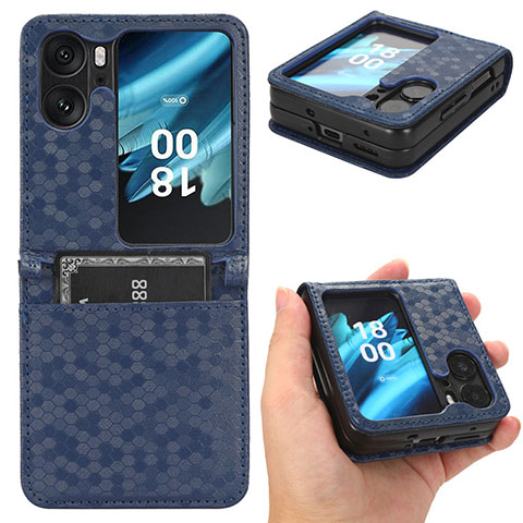 Custodia Portafoglio In Pelle Cover con Supporto C01X per Oppo Find N2 Flip 5G Blu