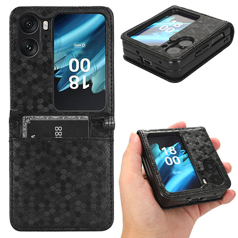 Custodia Portafoglio In Pelle Cover con Supporto C01X per Oppo Find N2 Flip 5G Nero