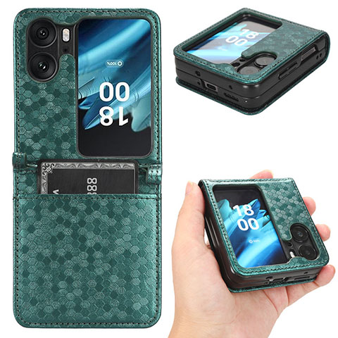 Custodia Portafoglio In Pelle Cover con Supporto C01X per Oppo Find N2 Flip 5G Verde