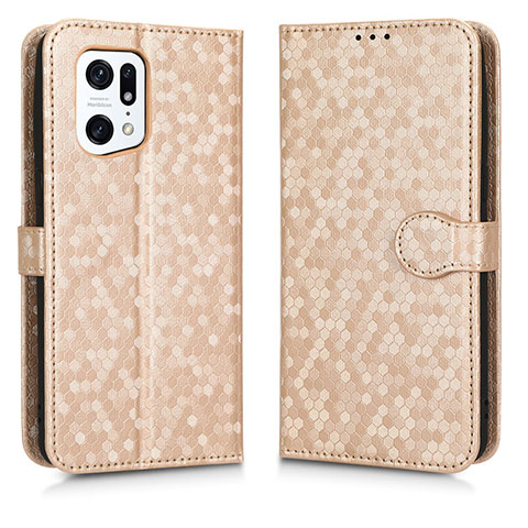 Custodia Portafoglio In Pelle Cover con Supporto C01X per Oppo Find X5 Pro 5G Oro