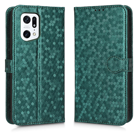 Custodia Portafoglio In Pelle Cover con Supporto C01X per Oppo Find X5 Pro 5G Verde