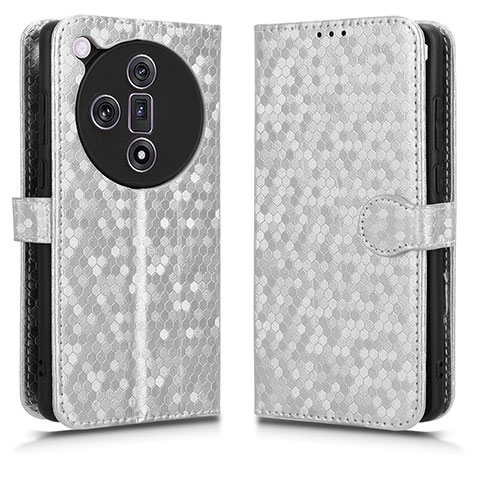 Custodia Portafoglio In Pelle Cover con Supporto C01X per Oppo Find X7 5G Argento